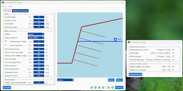 Soil nailing wall analysis program created in Python using FreeSimpleGUI