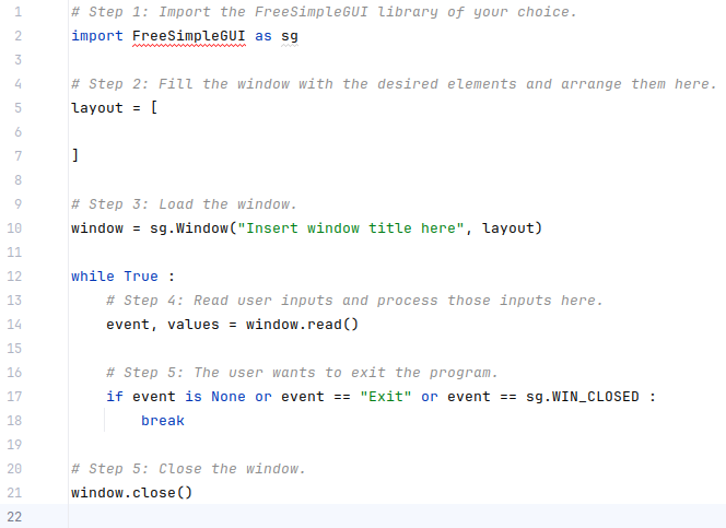 Typical FreeSimpleGUI program template